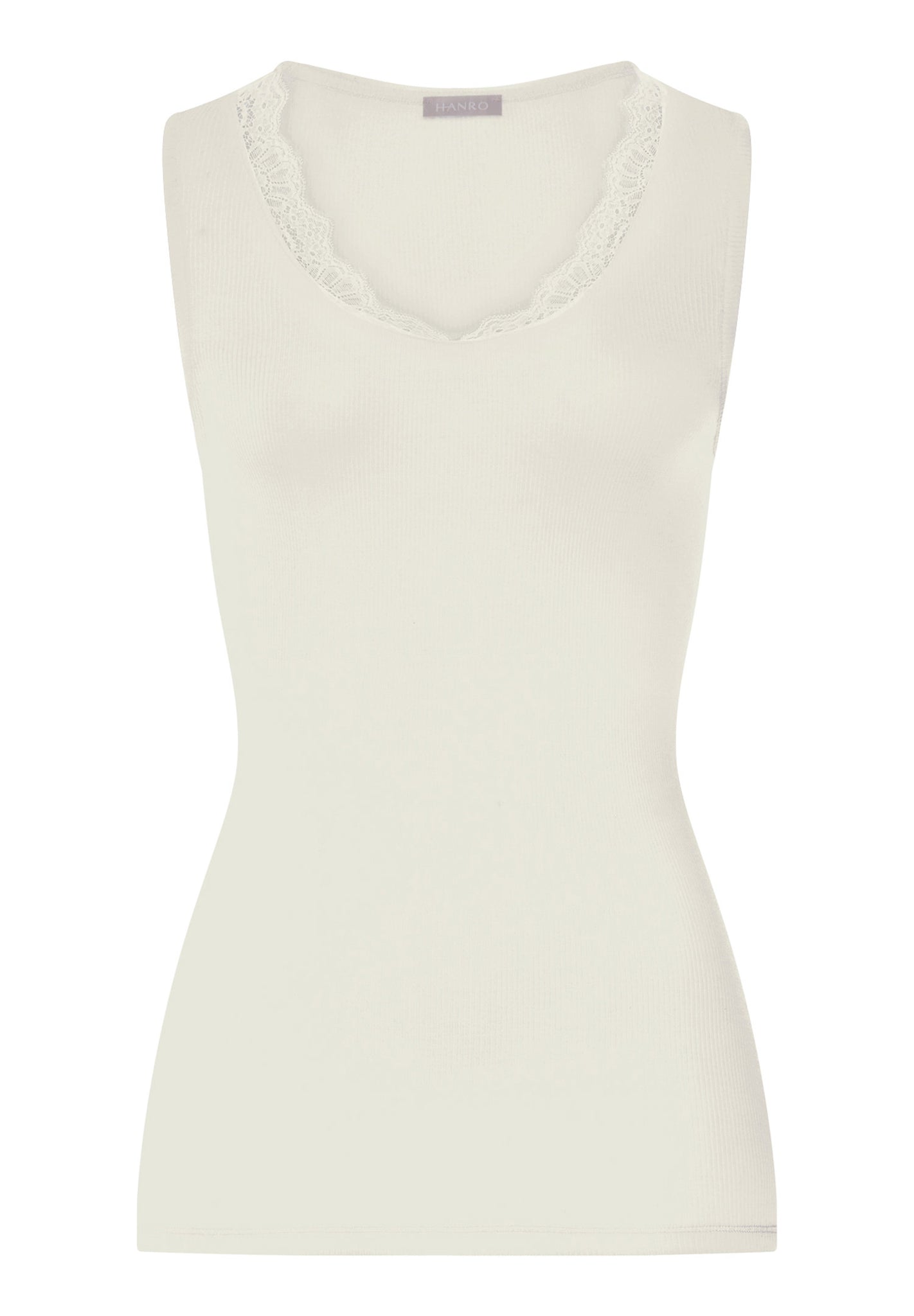 Front cutout view of HA misty white wool Tank Top