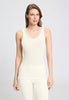 Front view of a women model wearing HA misty white wool Tank Top