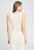 Back view of a women model wearing HA misty white wool Tank Top