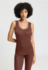 Front view of a women model wearing HA cinnamon wool Tank Top