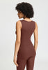 Back view of a women model wearing HA cinnamon wool Tank Top