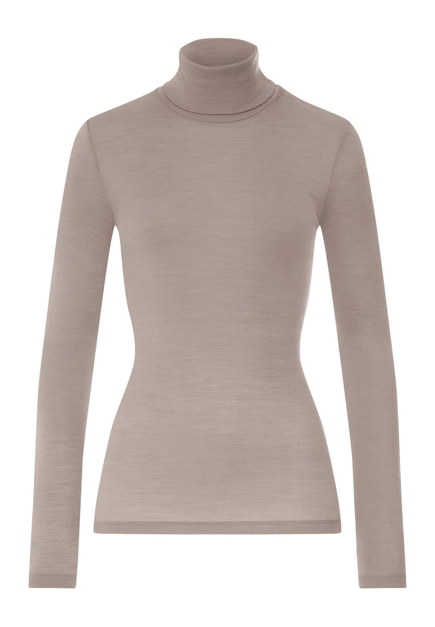 Front cutout view of HA rose grey wool Turtle-Neck Shirt