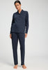 Front view of a women model wearing HA deep navy cotton L/SLV Pajama