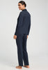 Back view of a women model wearing HA deep navy cotton L/SLV Pajama